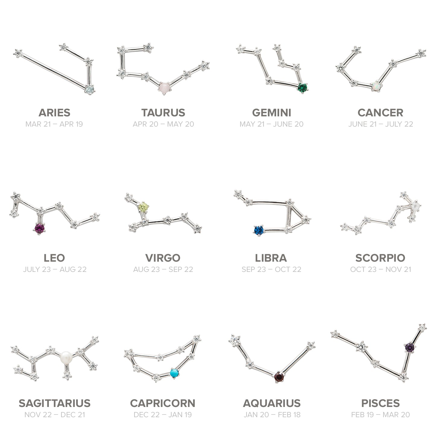 Colgante Constelación GEMINIS de plata con Cromodiópsido natural