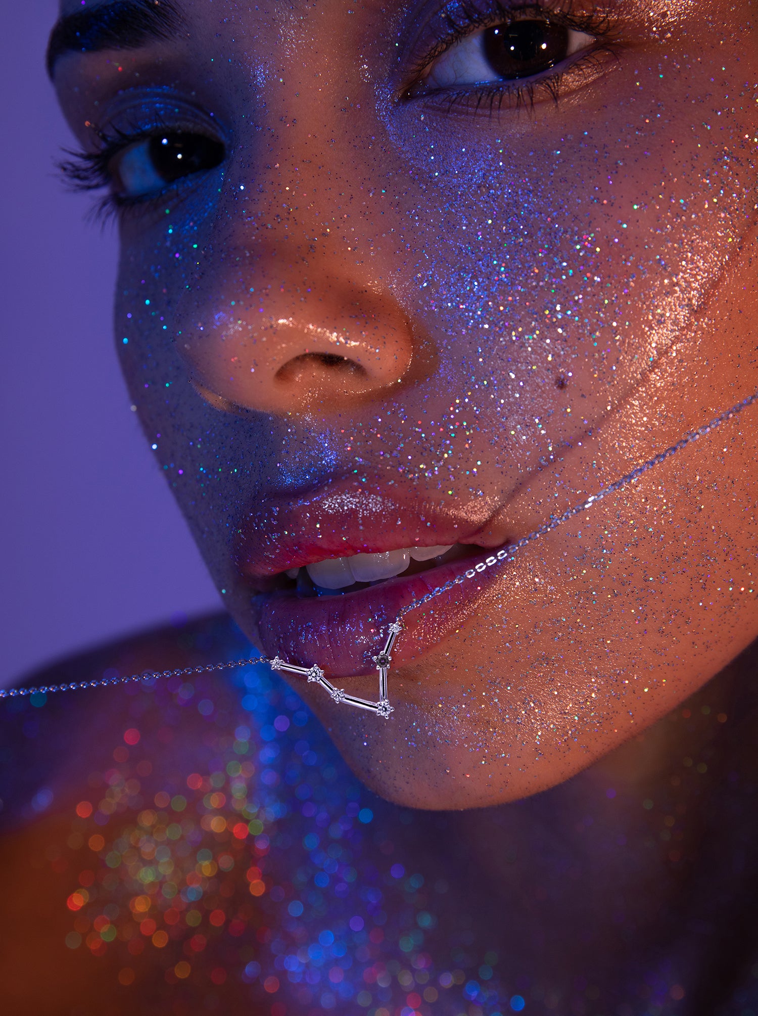 Colgante Constelación PISCIS de plata con Amatista natural