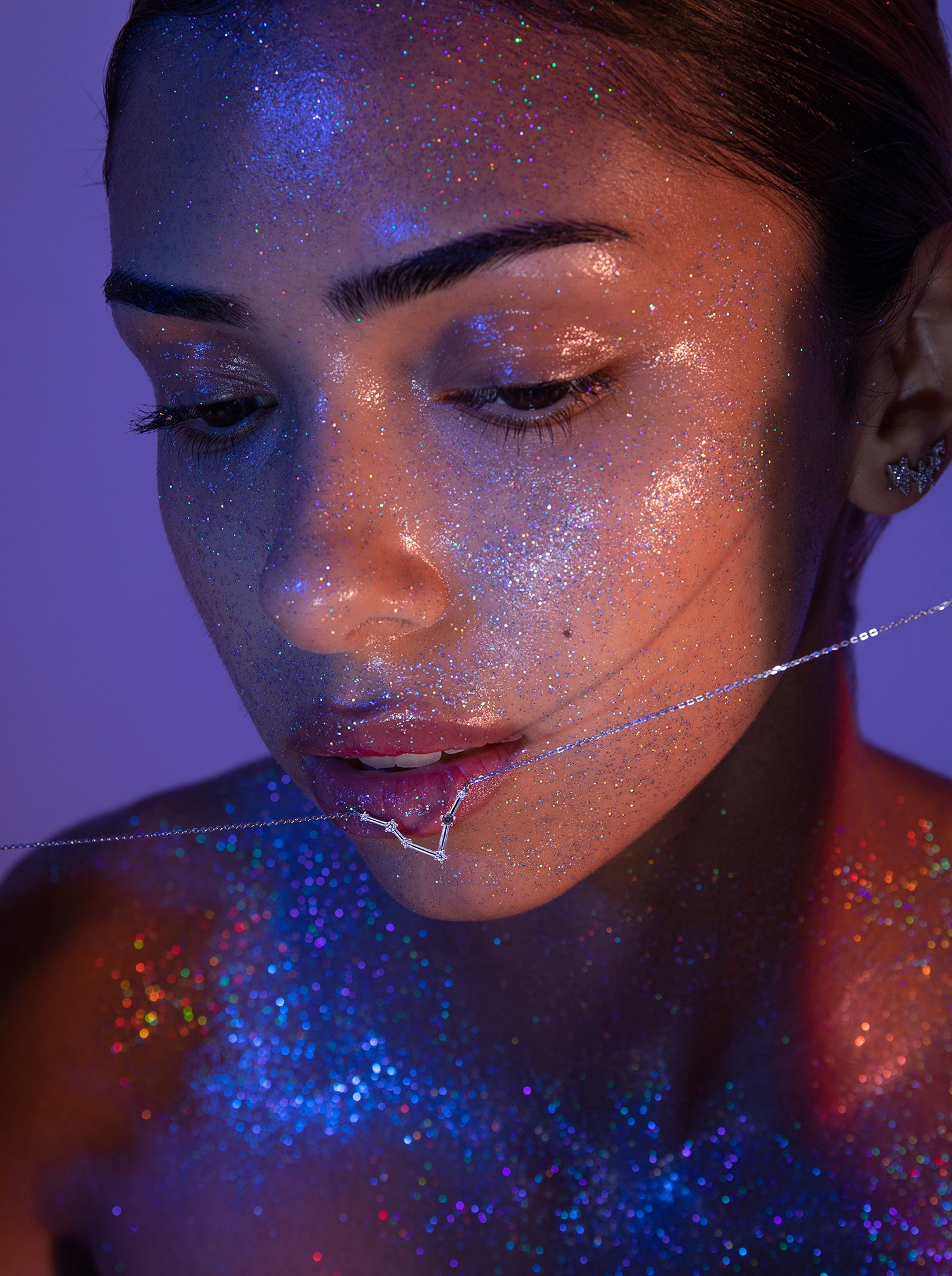 Colgante Constelación PISCIS de plata con Amatista natural