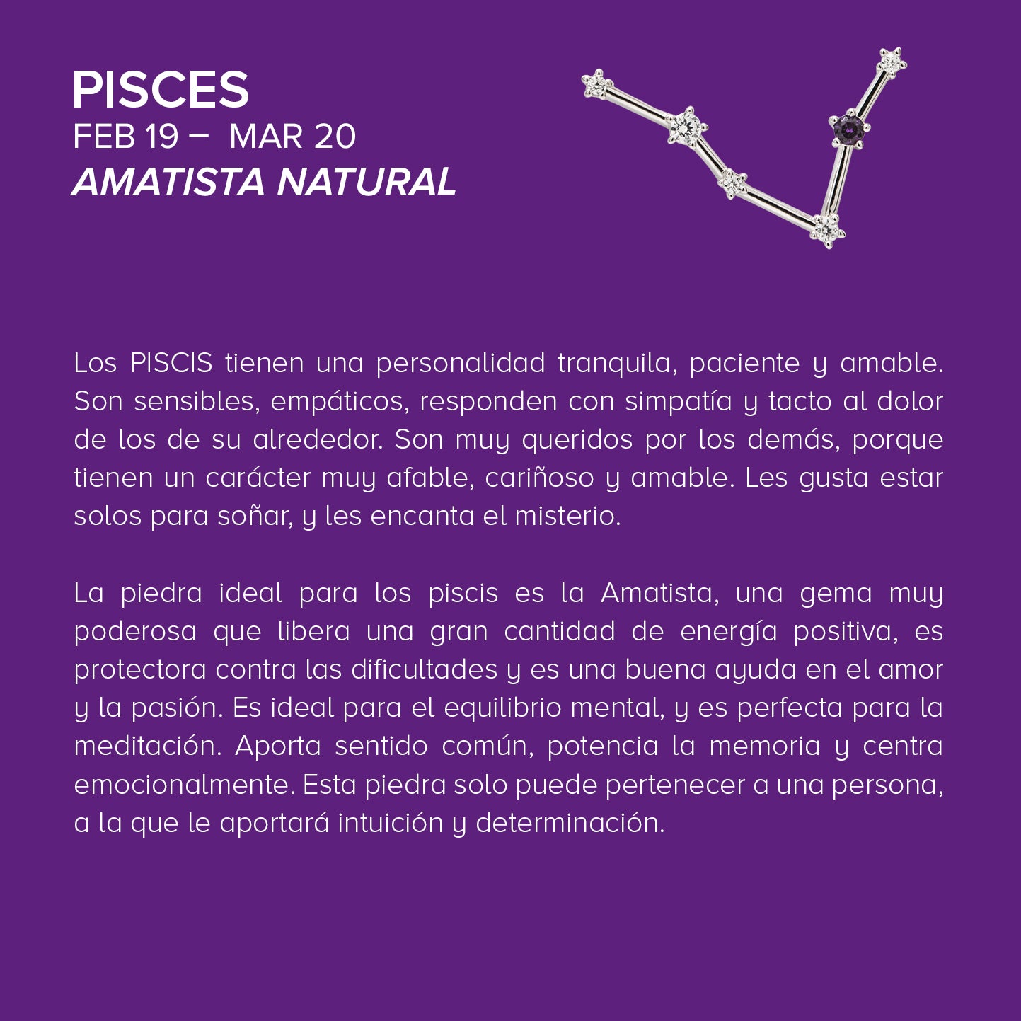 Colgante Constelación PISCIS de plata con Amatista natural
