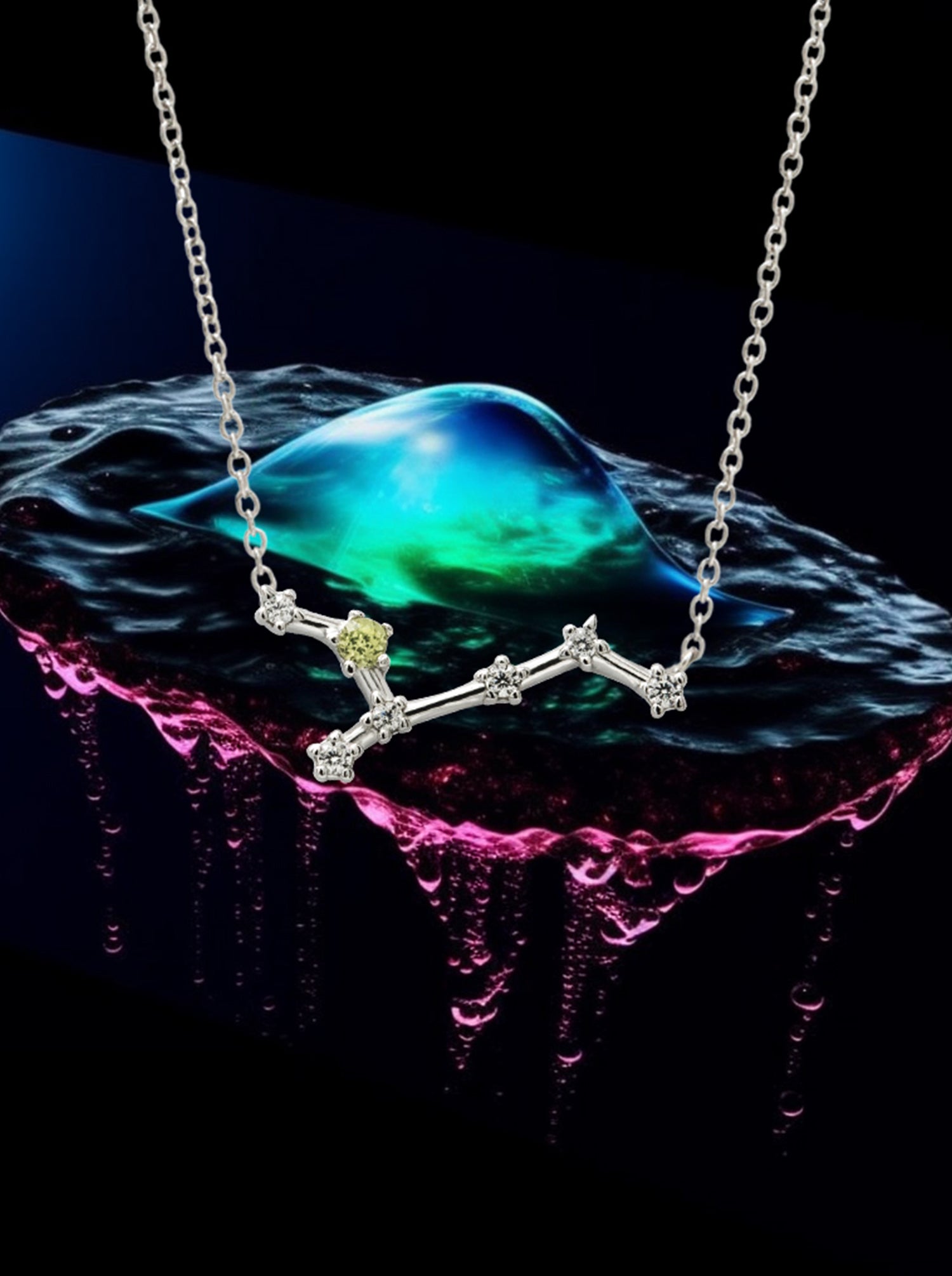 pendentif Constellation VIRGO de argent avec péridot naturel