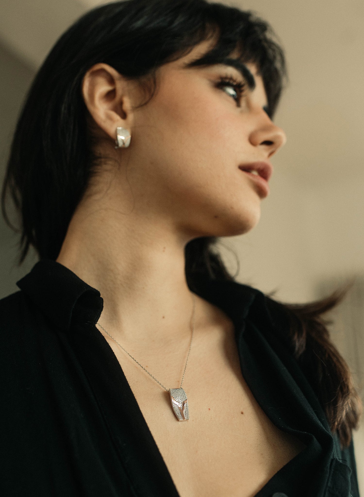 Colgante brillante de plata bicolor con pavé de circonitas