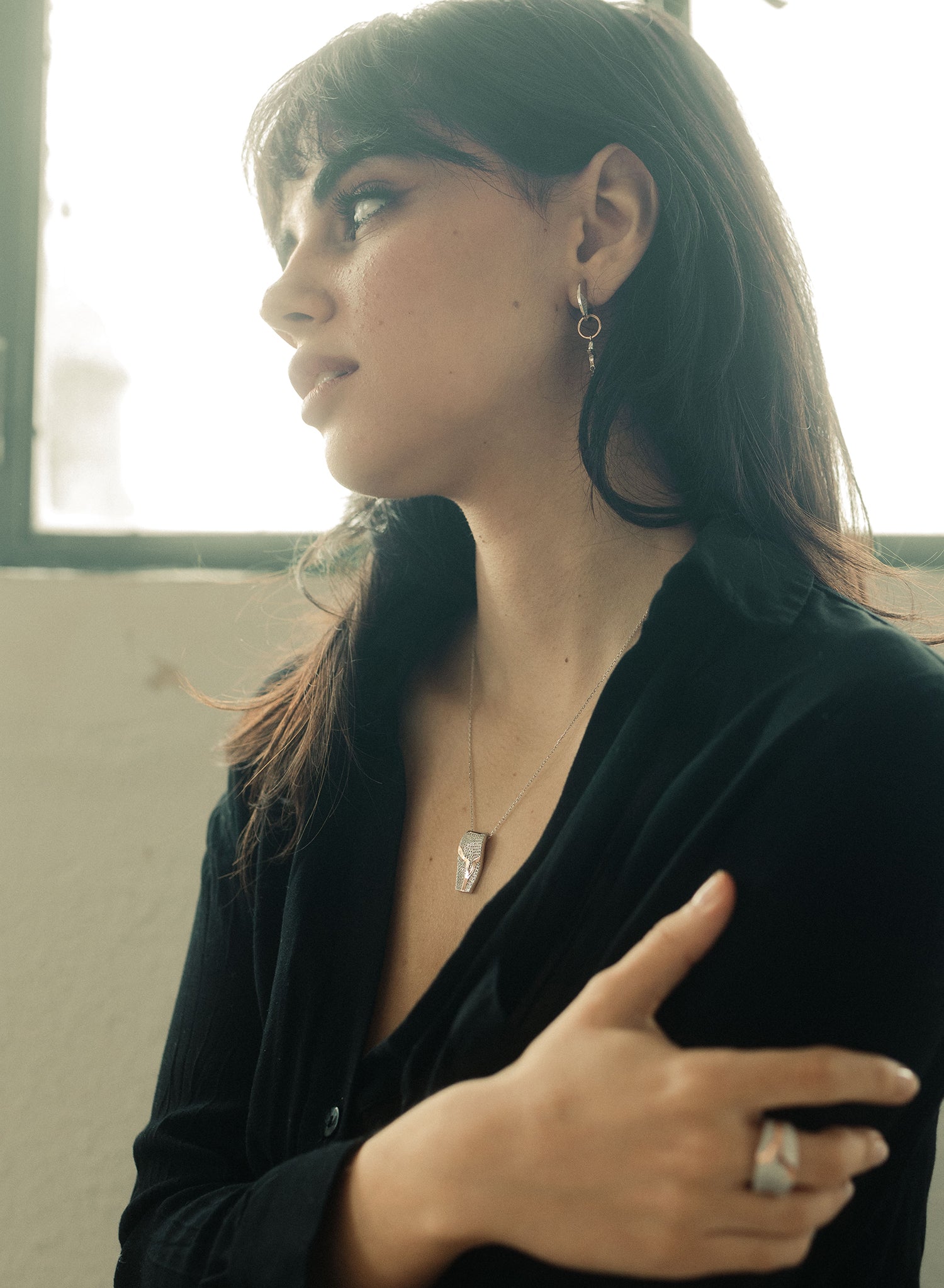 Colgante brillante de plata bicolor con pavé de circonitas