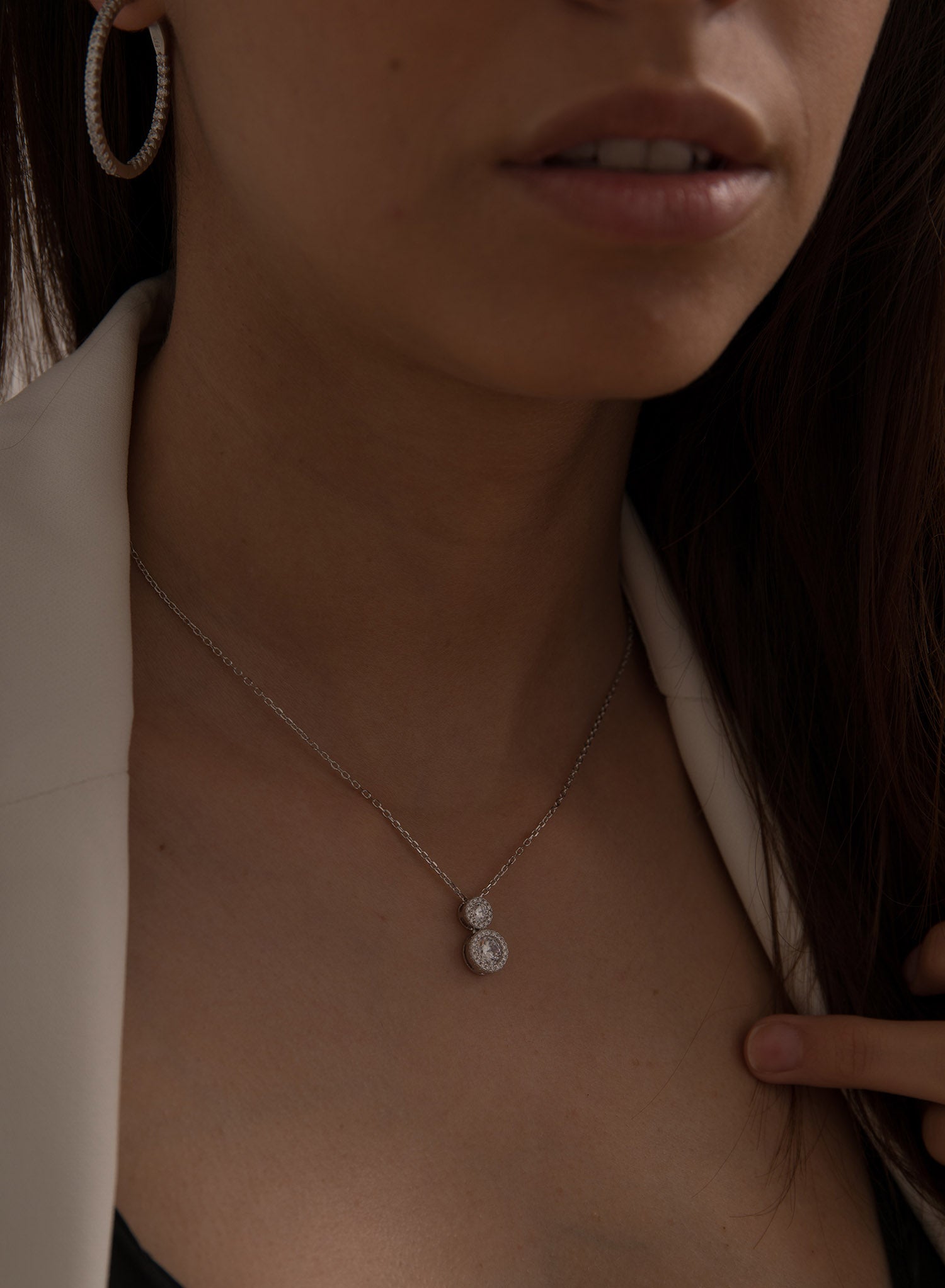 Colgante brillante de plata con doble diseño de circonitas-LINEARGENT