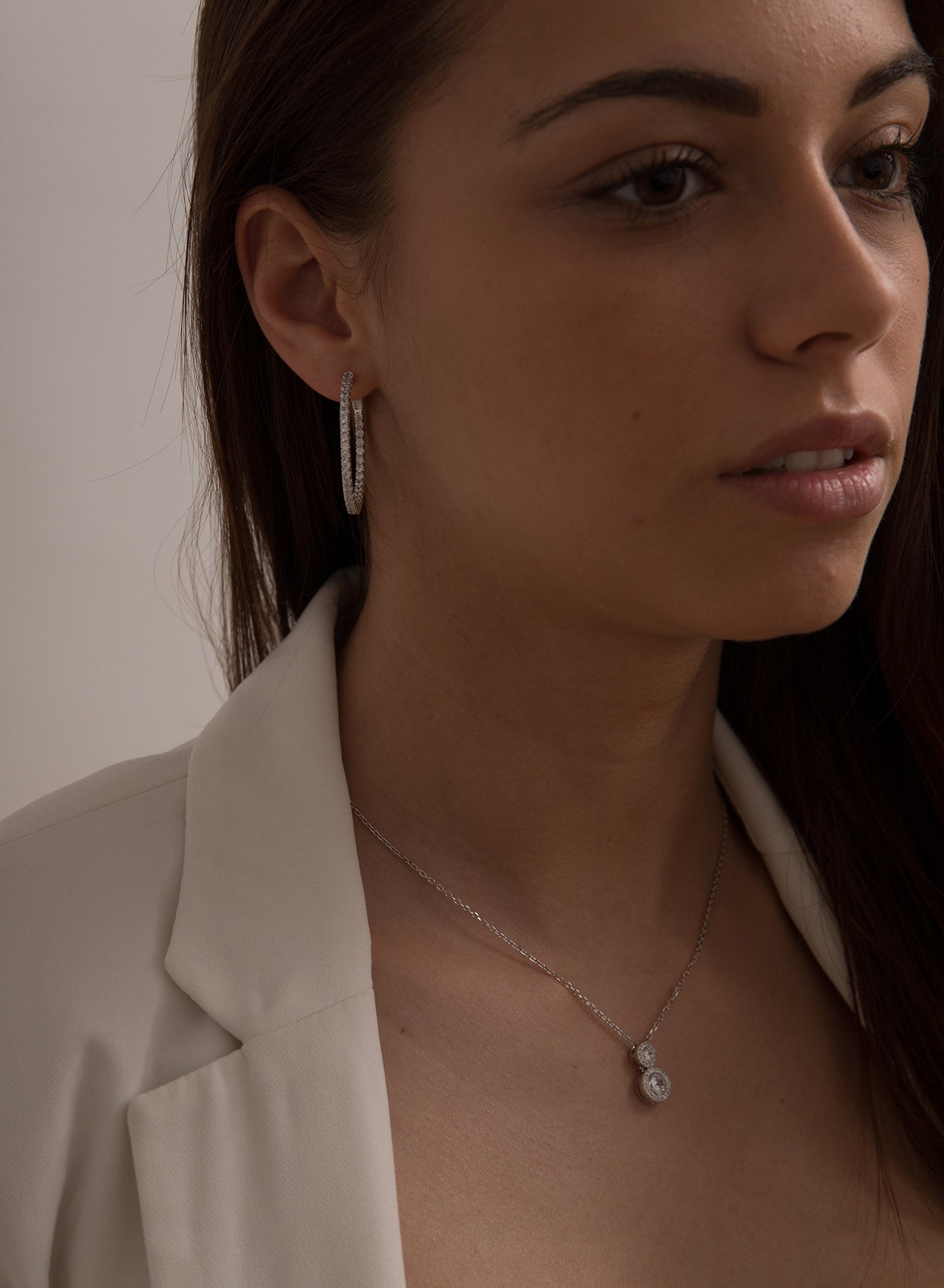 Colgante brillante de plata con doble diseño de circonitas-LINEARGENT