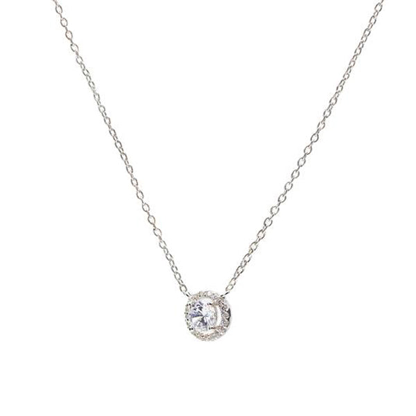 Colgante brillante de plata con motivo redondo de circonita y detalle de circonitas-LINEARGENT