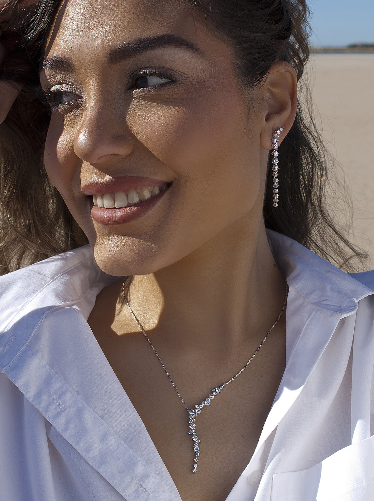 Colgante brillante de plata diseño cascada estilo novia