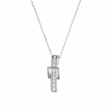 Colgante brillante de plata diseño hebilla cuadrada con engaste circonitas