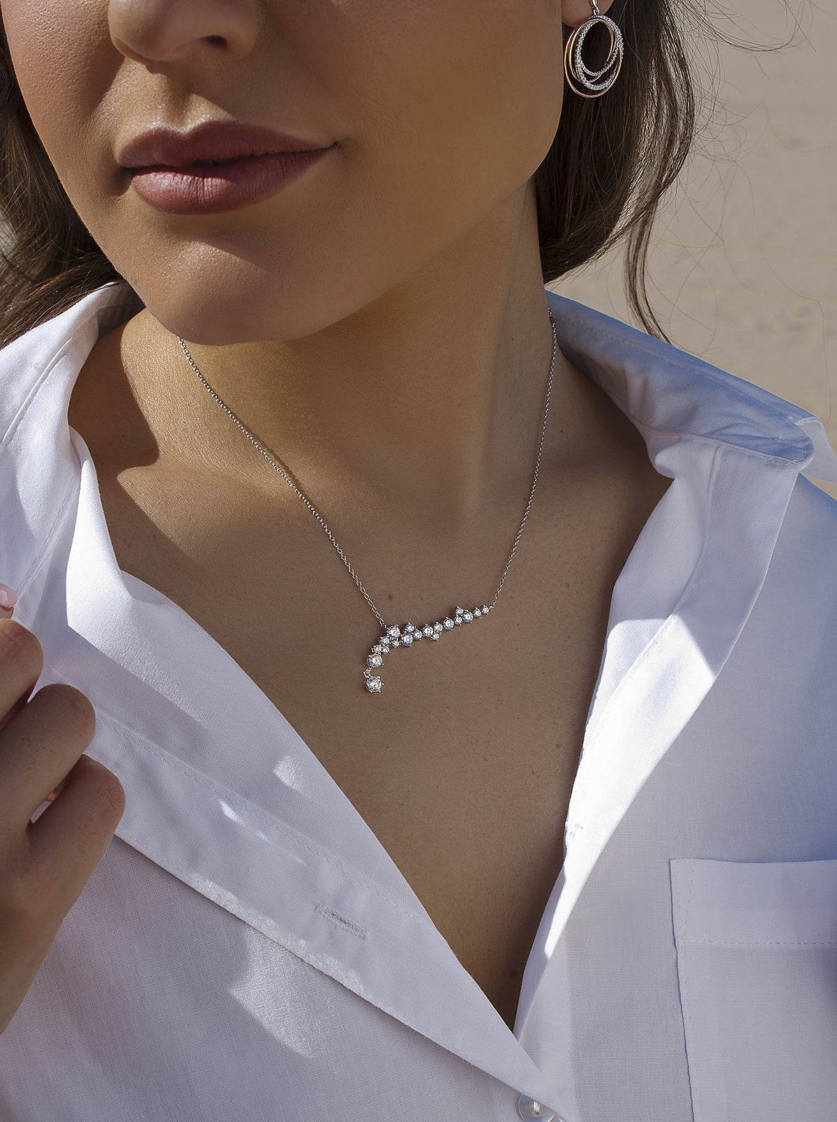 Colgante brillante de plata estilo novia diseño cascada-LINEARGENT