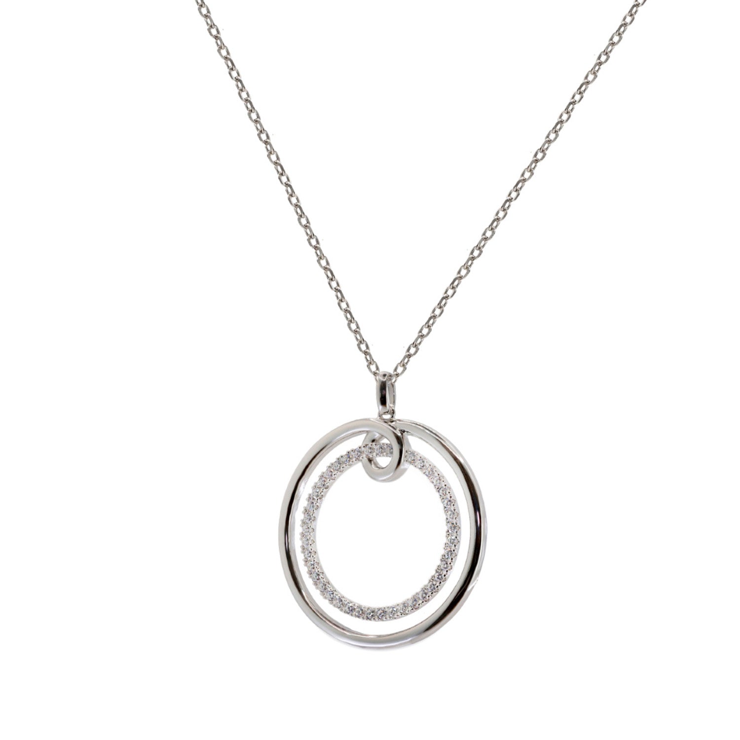 Colgante brillante diseño doble círculo con circonitas