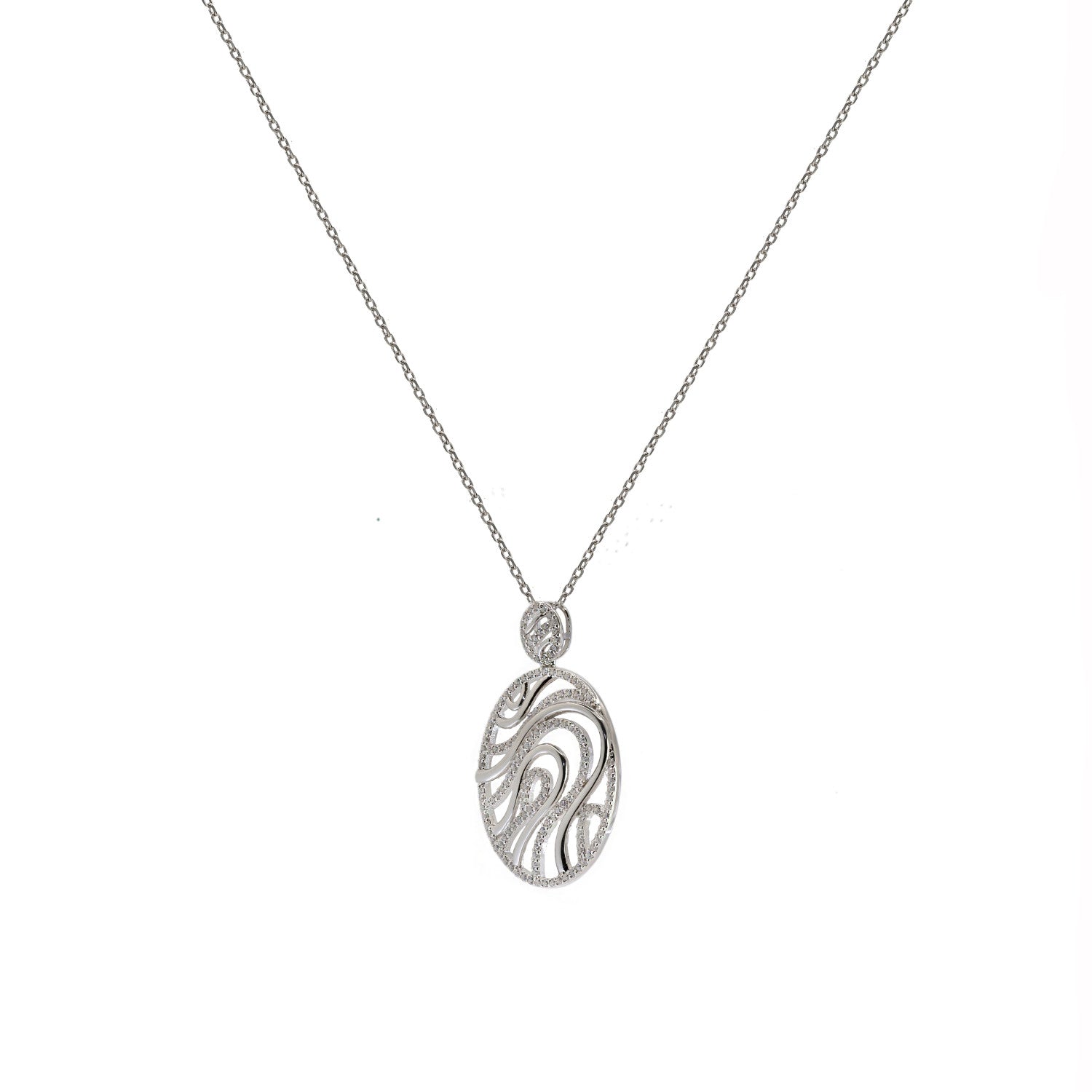 Colgante brillante diseño ovalado con detalles de circonitas-LINEARGENT