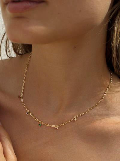 Colgante cadena de plata con circonitas multicolor colgantes dorado-LINEARGENT