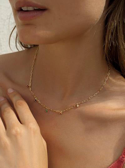 Colgante cadena de plata con circonitas multicolor colgantes dorado