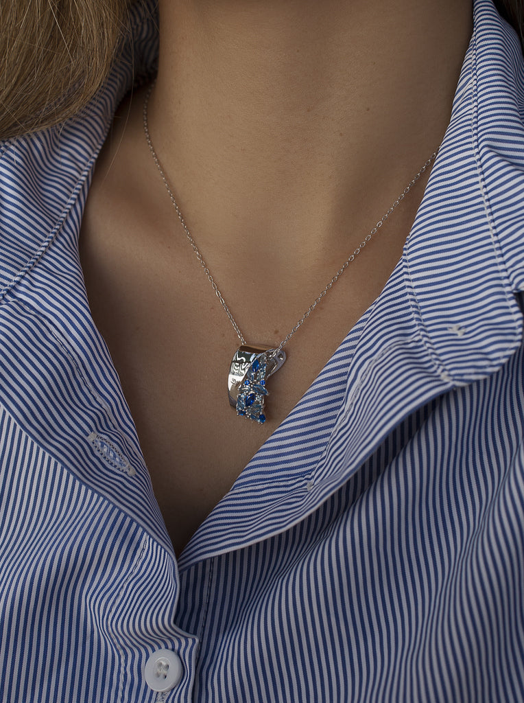 pendentif gemmes de couleurs en tonalités bleu inspiration LINEARGENT