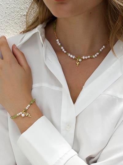 Colgante perlas con piedras y charm de flamenco-LINEARGENT