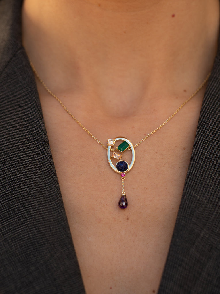 Colgante plata original de diseño vanguardista con gemas