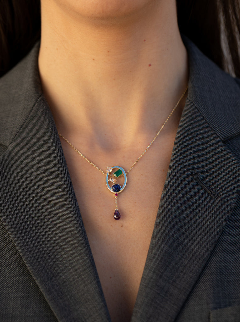 Colgante plata original de diseño vanguardista con gemas