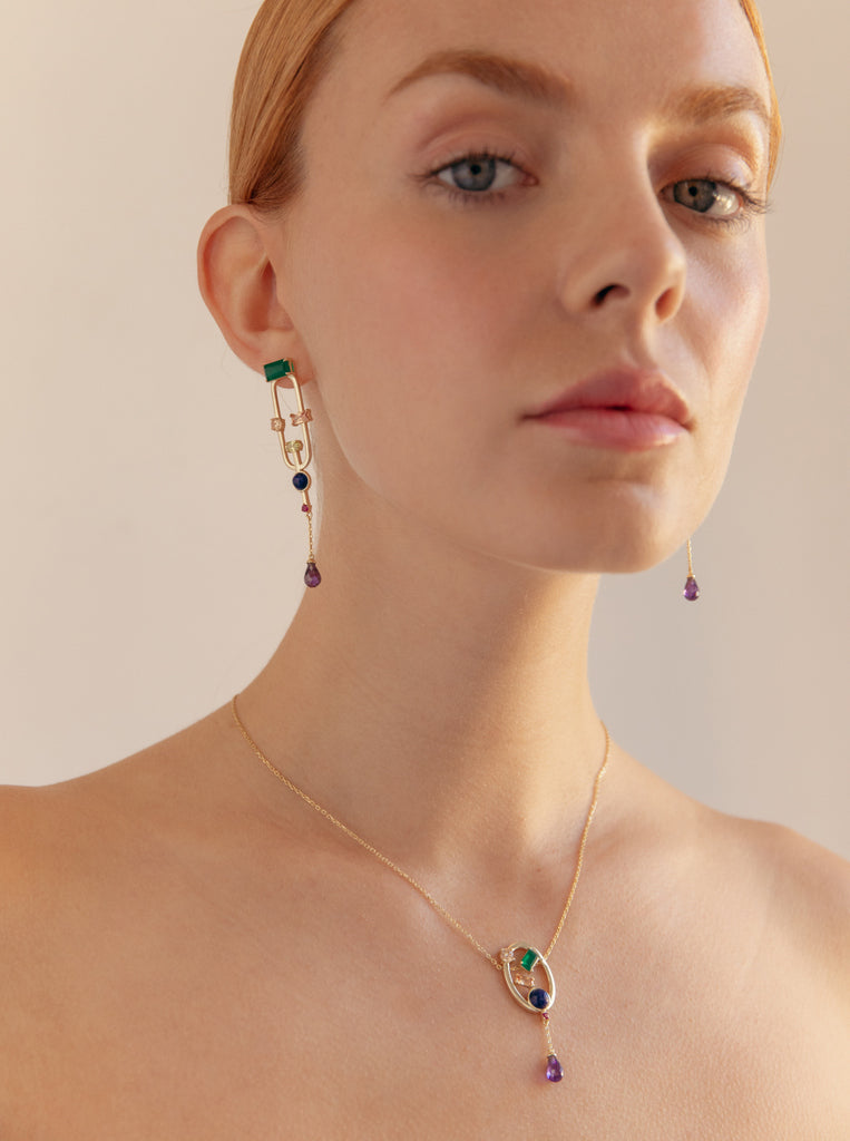 Colgante plata original de diseño vanguardista con gemas