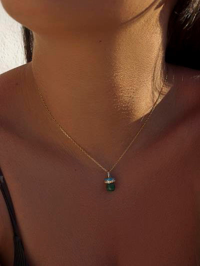 Colgantes plata originales con motivo de chupete malaquita y esmalte azul-LINEARGENT