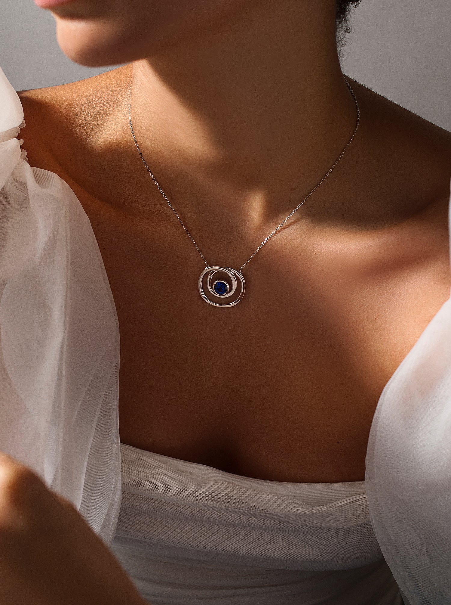 Silver pendants original spiral style with zirconia sapphire