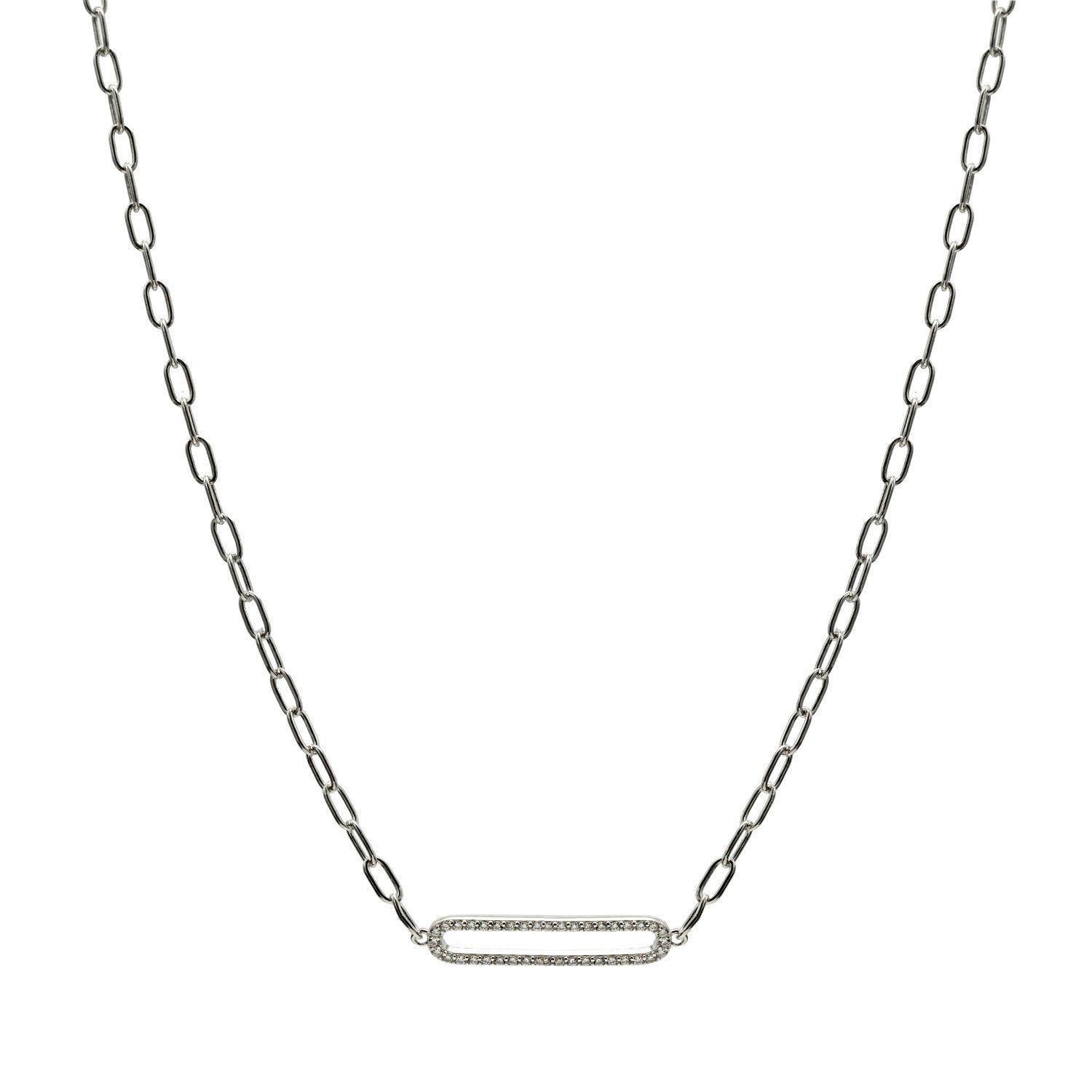 Collar cadena de plata con link central de circonitas engastadas-LINEARGENT