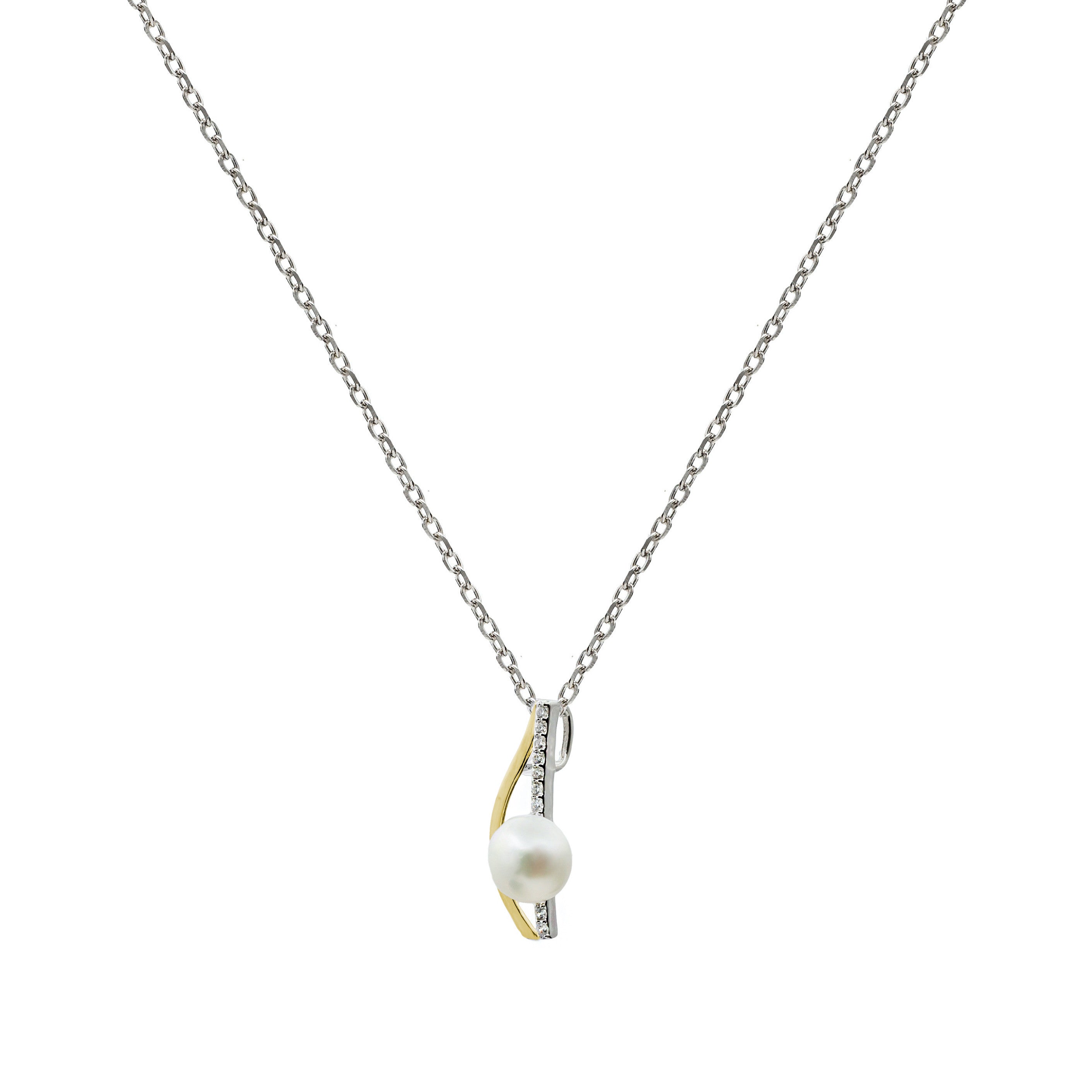 Collar con perla de plata y circonita diseño minimal y elegante-LINEARGENT