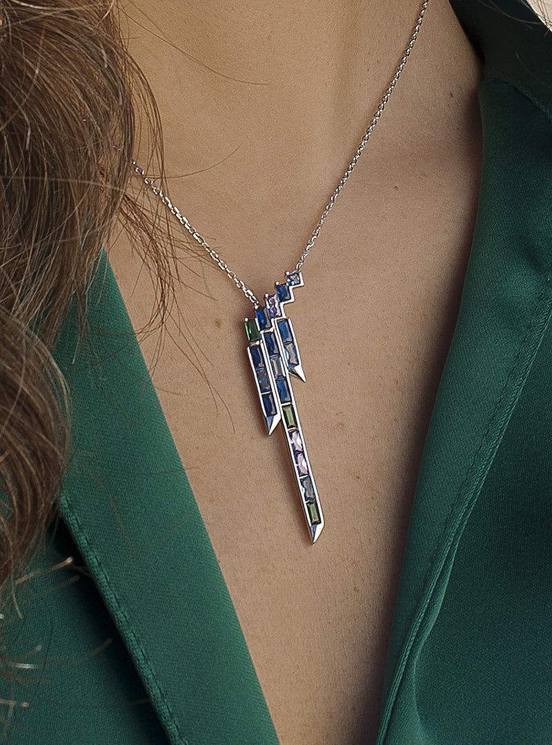 Collar con piedras tono azul estilo geométrico-LINEARGENT