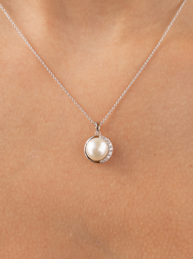 Collar de perla con envoltura de circonita-LINEARGENT