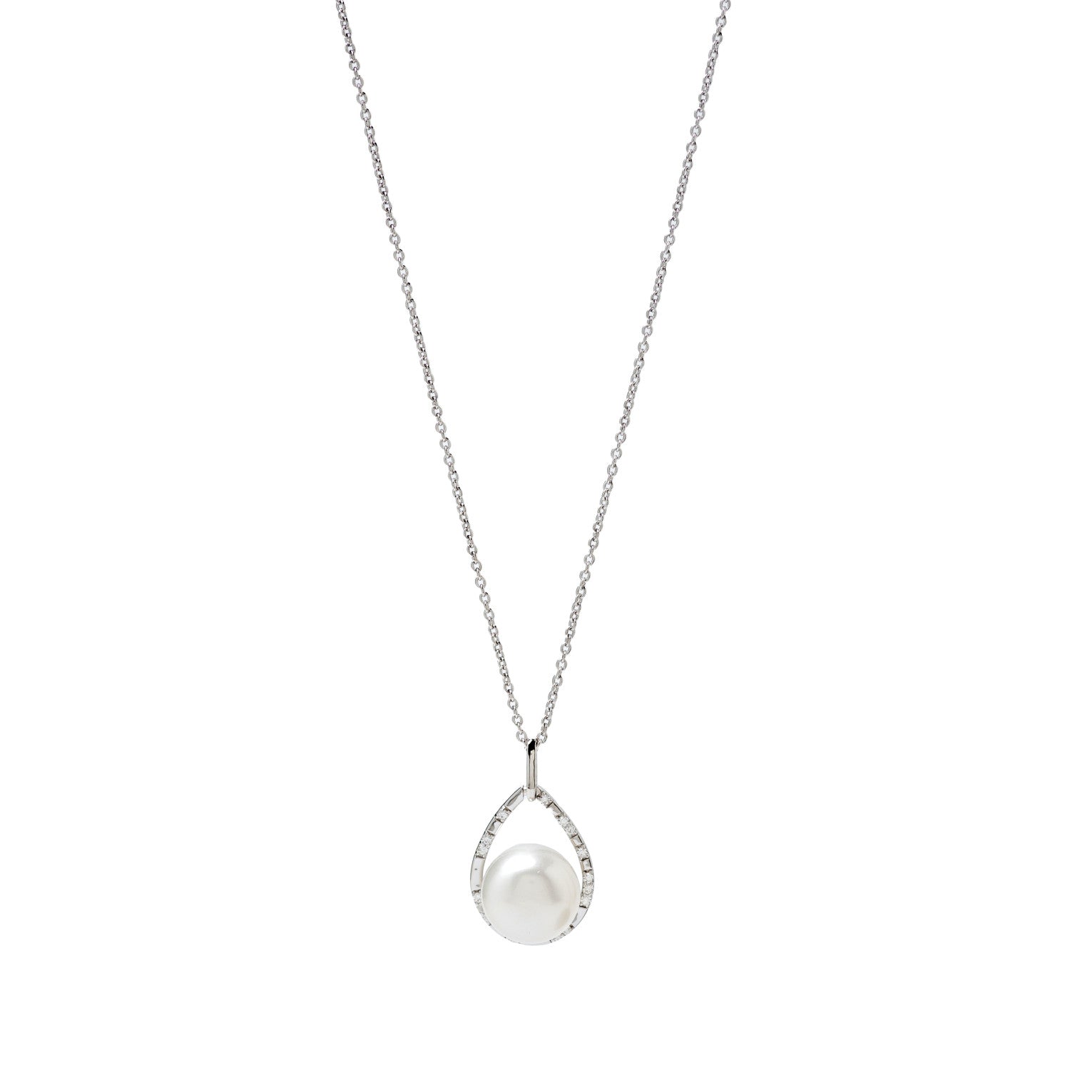 Collar de perla con envoltura de circonita en forma gota-LINEARGENT