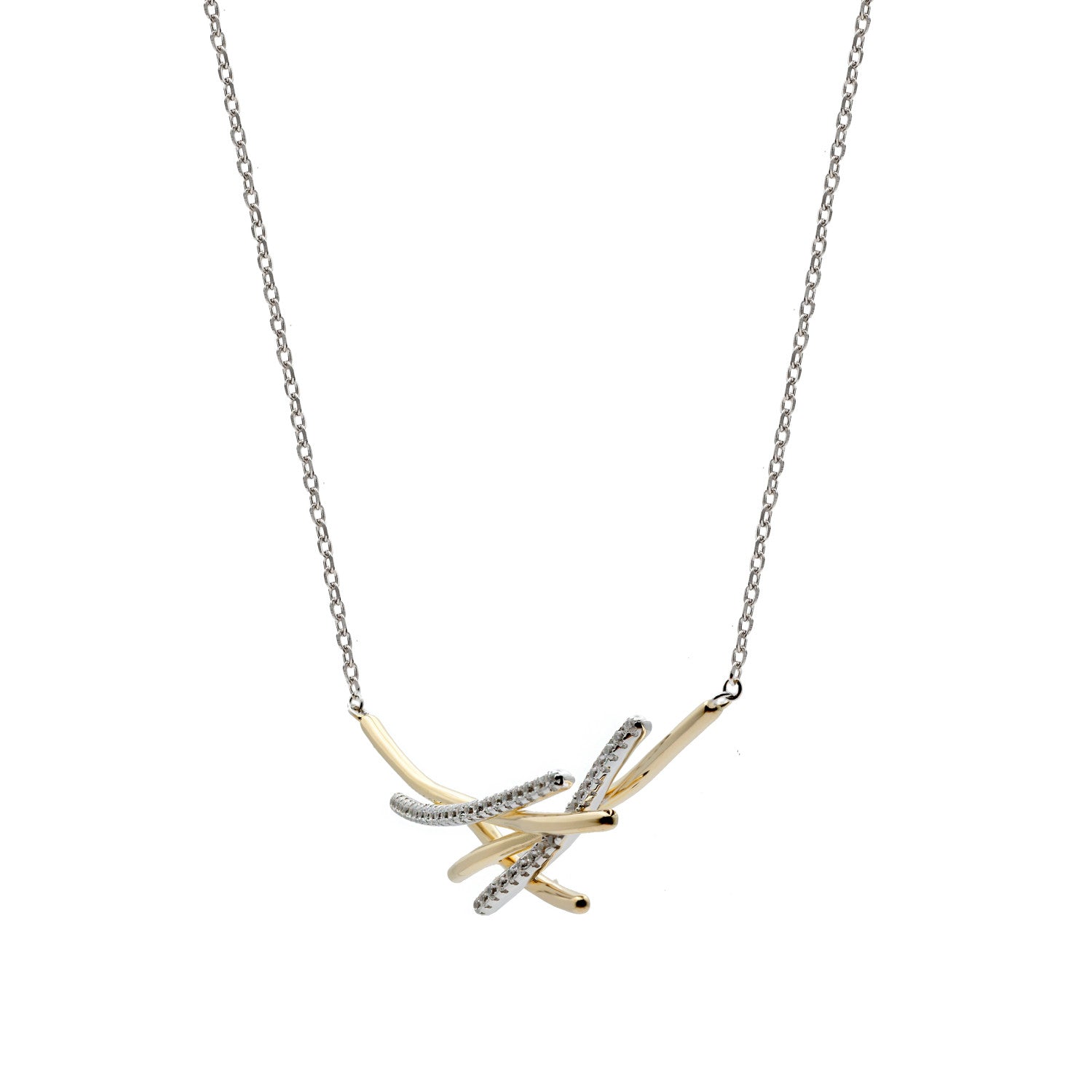 Collar de plata bicolor diseño lineal con circonitas