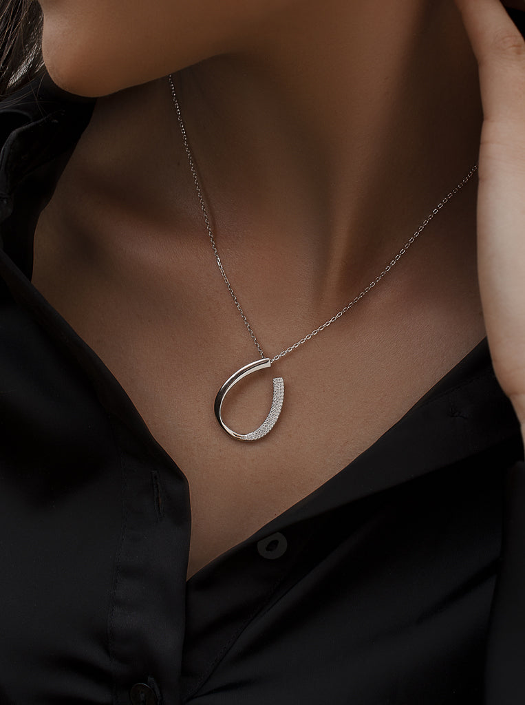 Collar de plata diseño aro abierto con circonitas-LINEARGENT