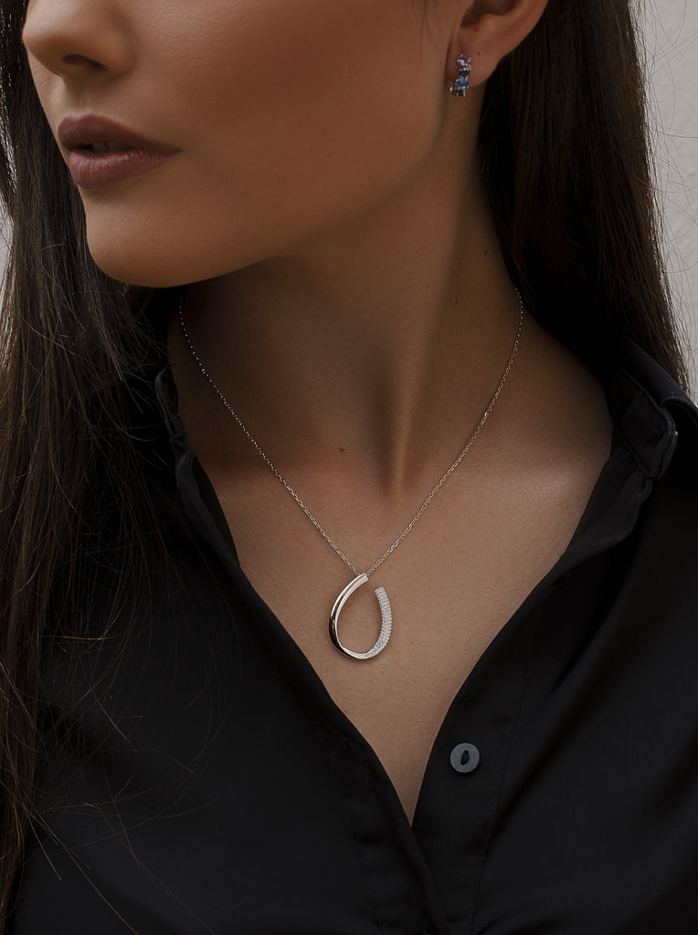 Collar de plata diseño aro abierto con circonitas-LINEARGENT