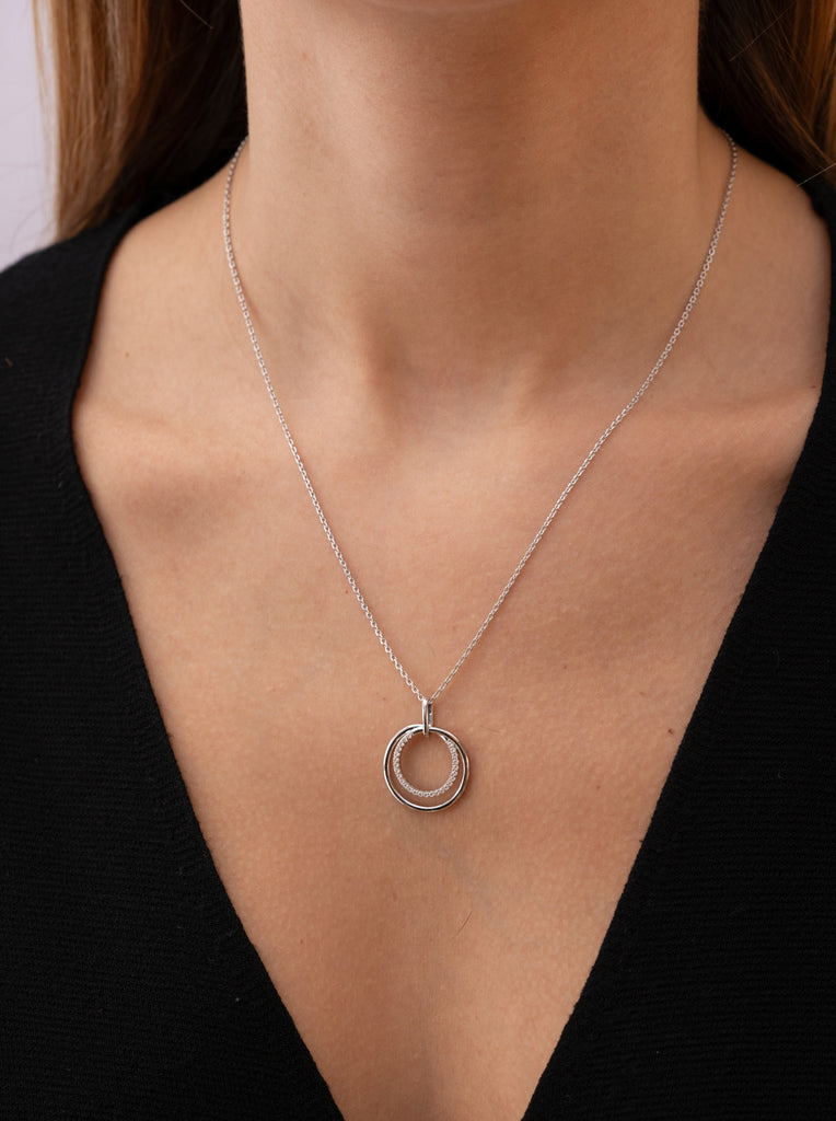 Collar de plata doble circulo movible con circonitas