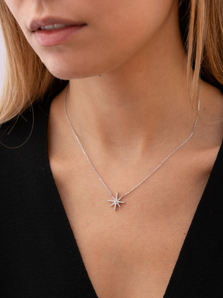 Collar de plata inspiracion estrella con circonitas-LINEARGENT