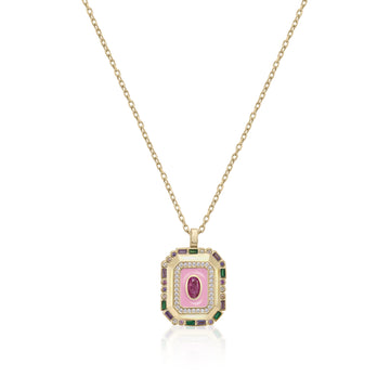 Collar medalla diseño octagonal con gemas y esmalte