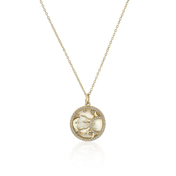 Collar medalla diseño sol y luna con ópalo y circonitas
