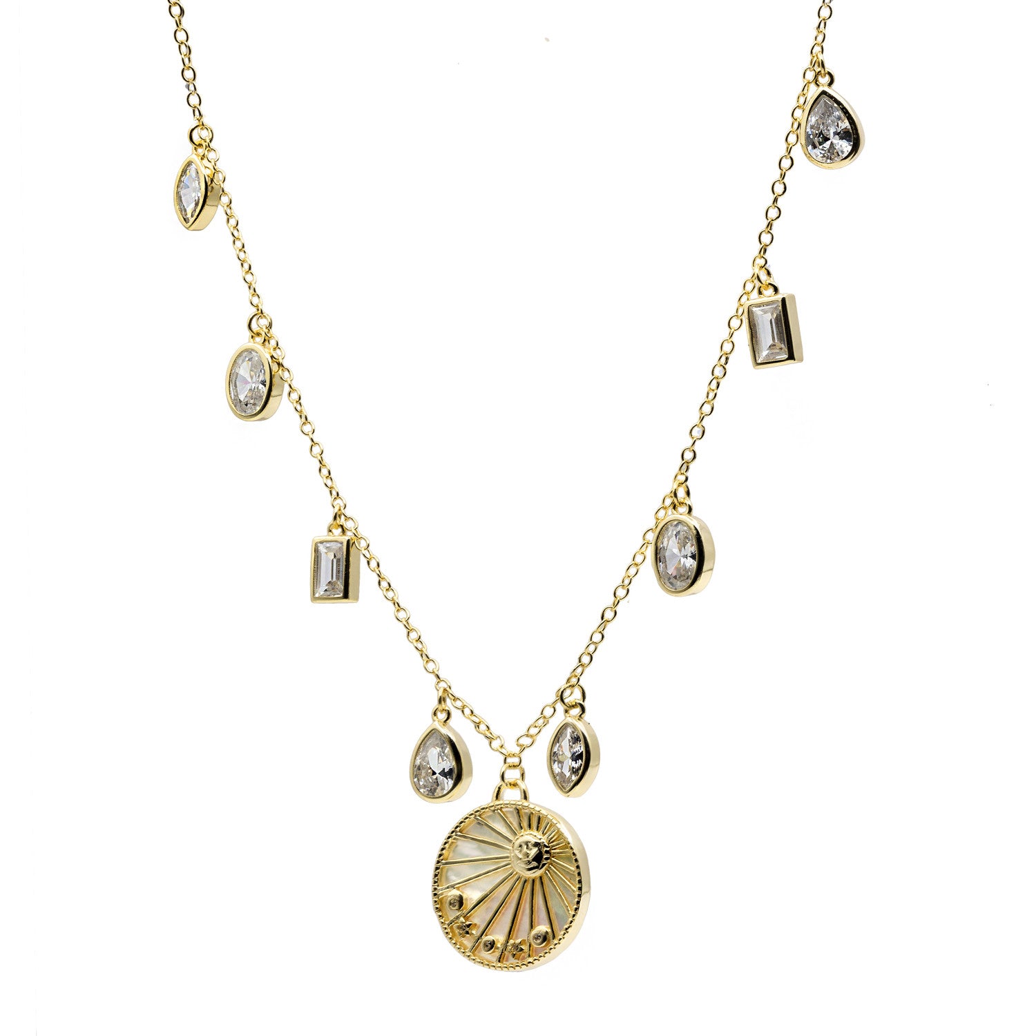 collier médaille plaqué or design céleste et LINEARGENT