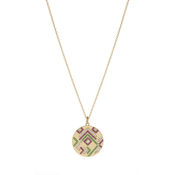 Collar medalla en dorado diseño mosaico multicolor