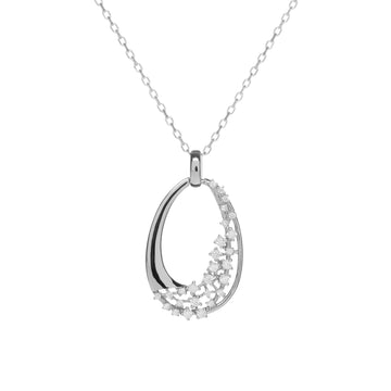 Collare de plata diseño floral con circonitas
