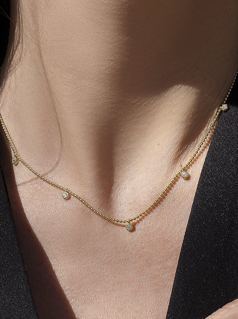 Collares con colgantes de plata bañada en oro con circonitas y cadena de bolas-LINEARGENT