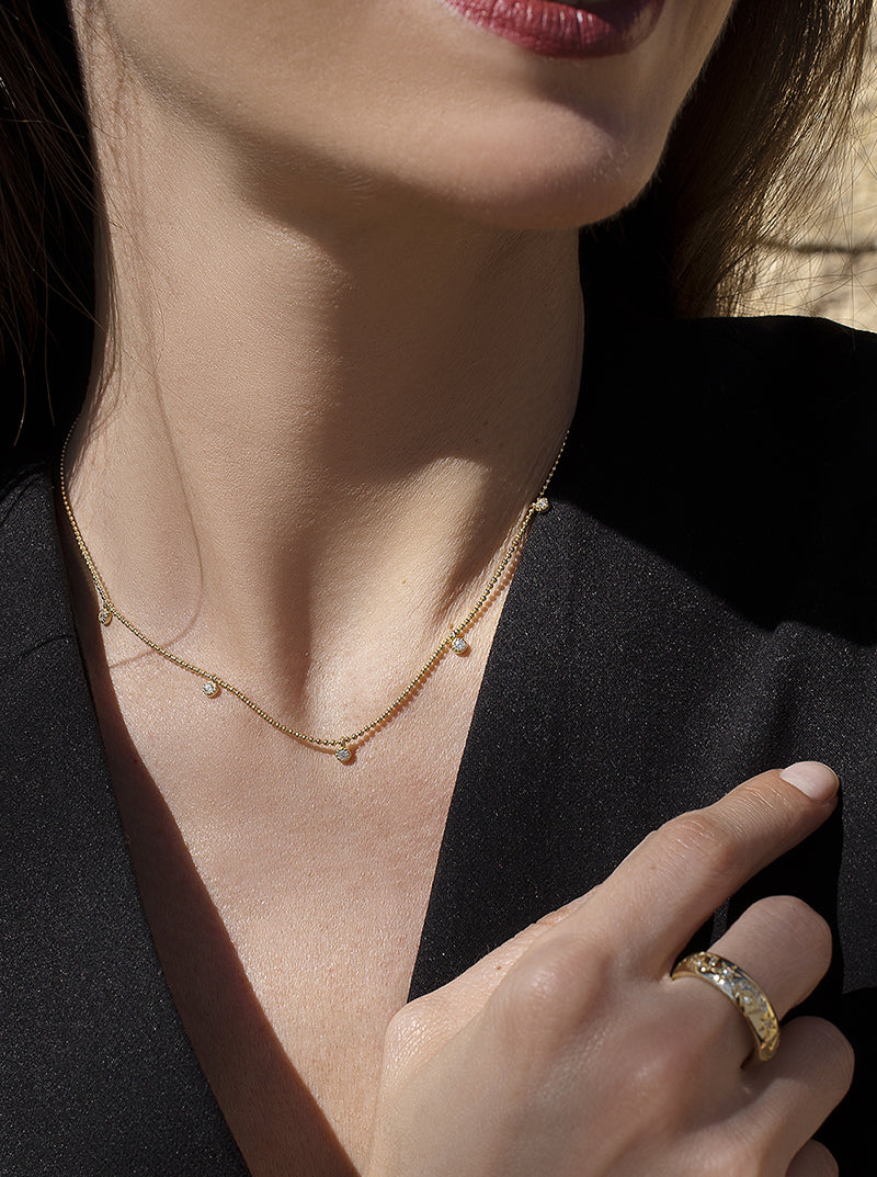 Collares con colgantes de plata bañada en oro con circonitas y cadena de bolas-LINEARGENT