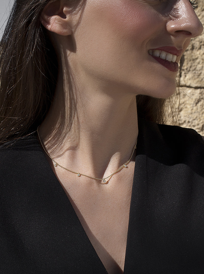 Collares con colgantes de plata bañada en oro con circonitas y cadena de bolas-LINEARGENT