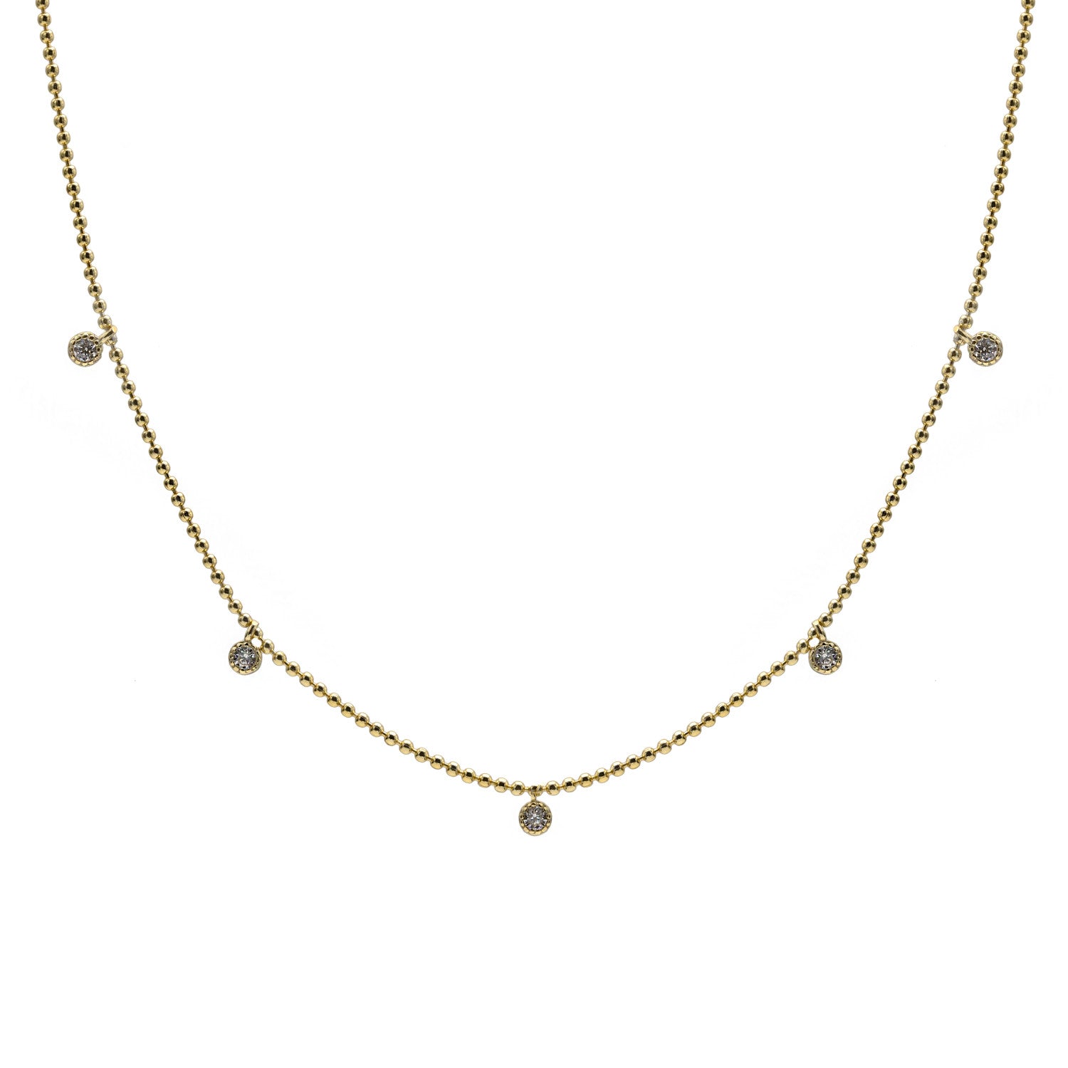 Collares con colgantes de plata bañada en oro con circonitas y cadena de bolas-LINEARGENT