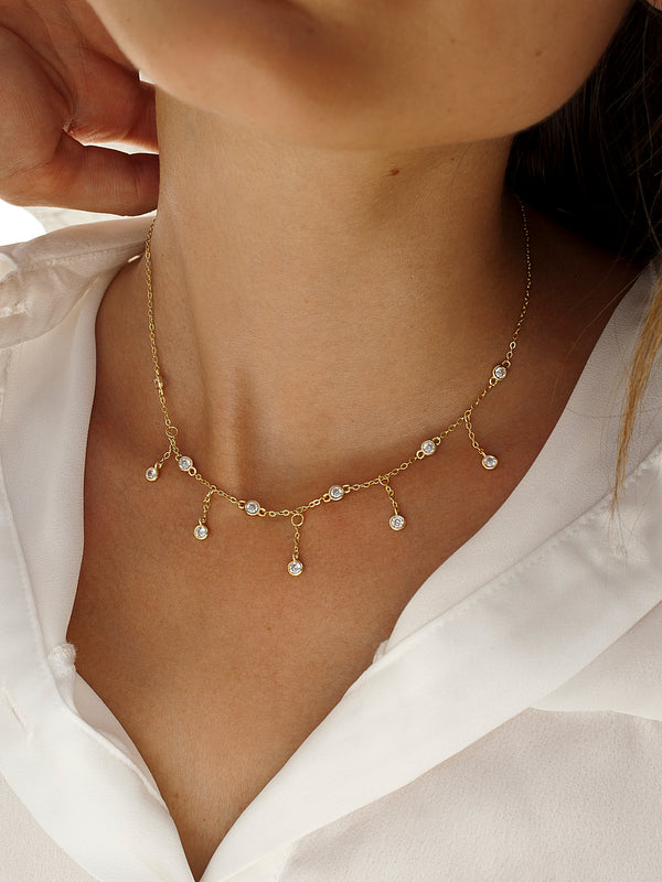 Collares con colgantes de plata con diseño de cascada de circonitas dorado-LINEARGENT