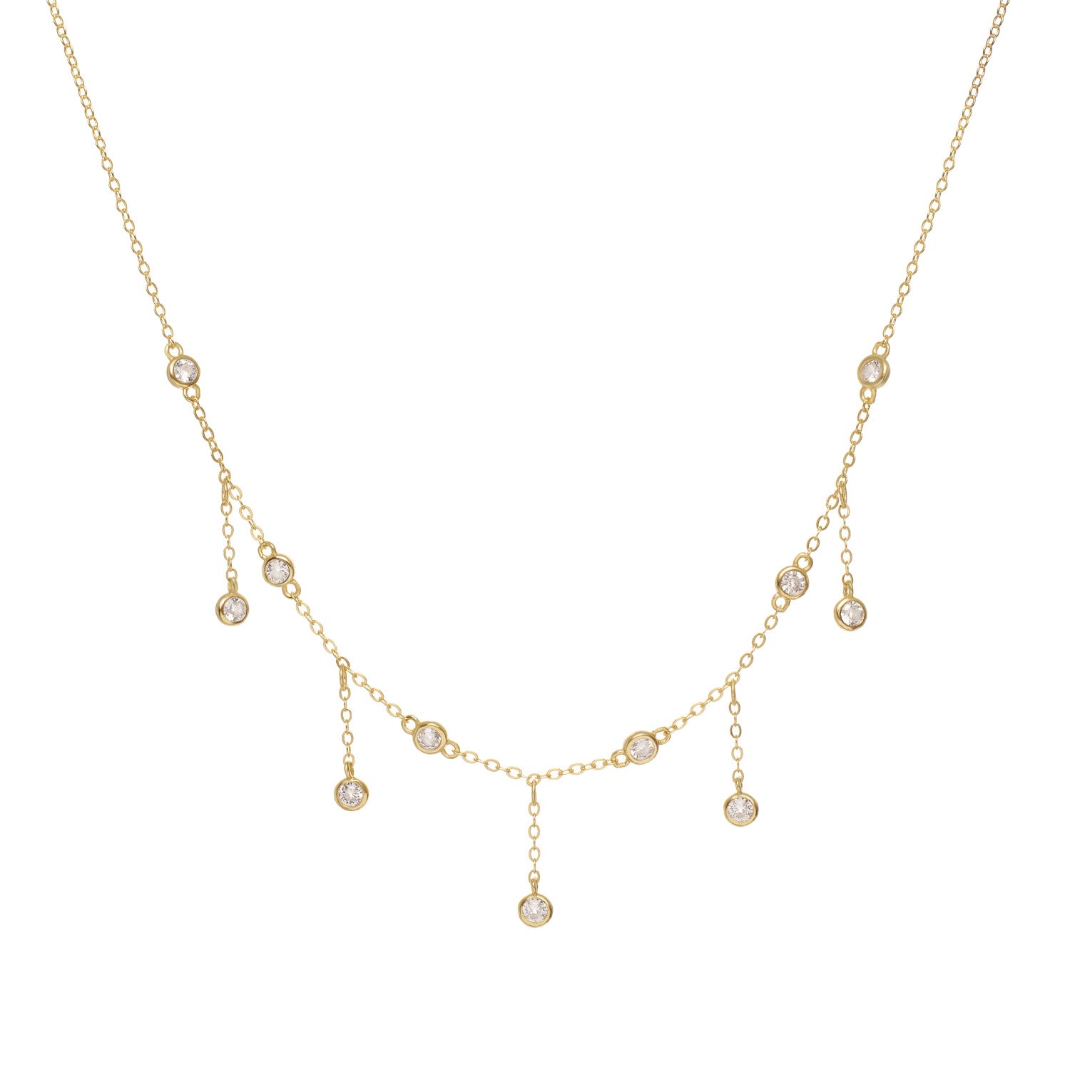 Collares con colgantes de plata con diseño de cascada de circonitas dorado-LINEARGENT