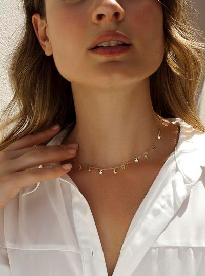 Collares con colgantes de plata diseño astral dorado de luna estrella rayo