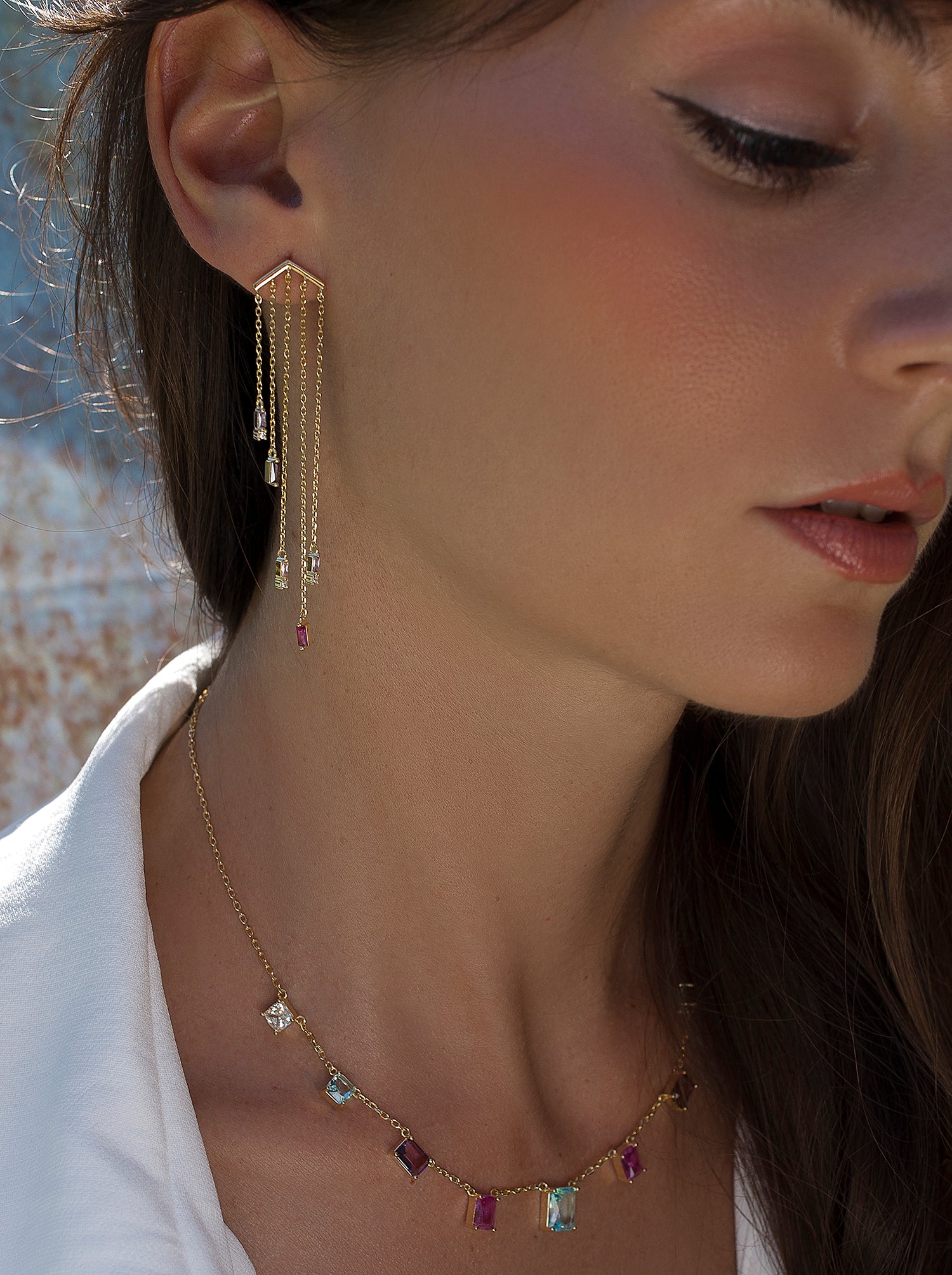 Collares con colgantes diseño piedras en tonos rosados-LINEARGENT