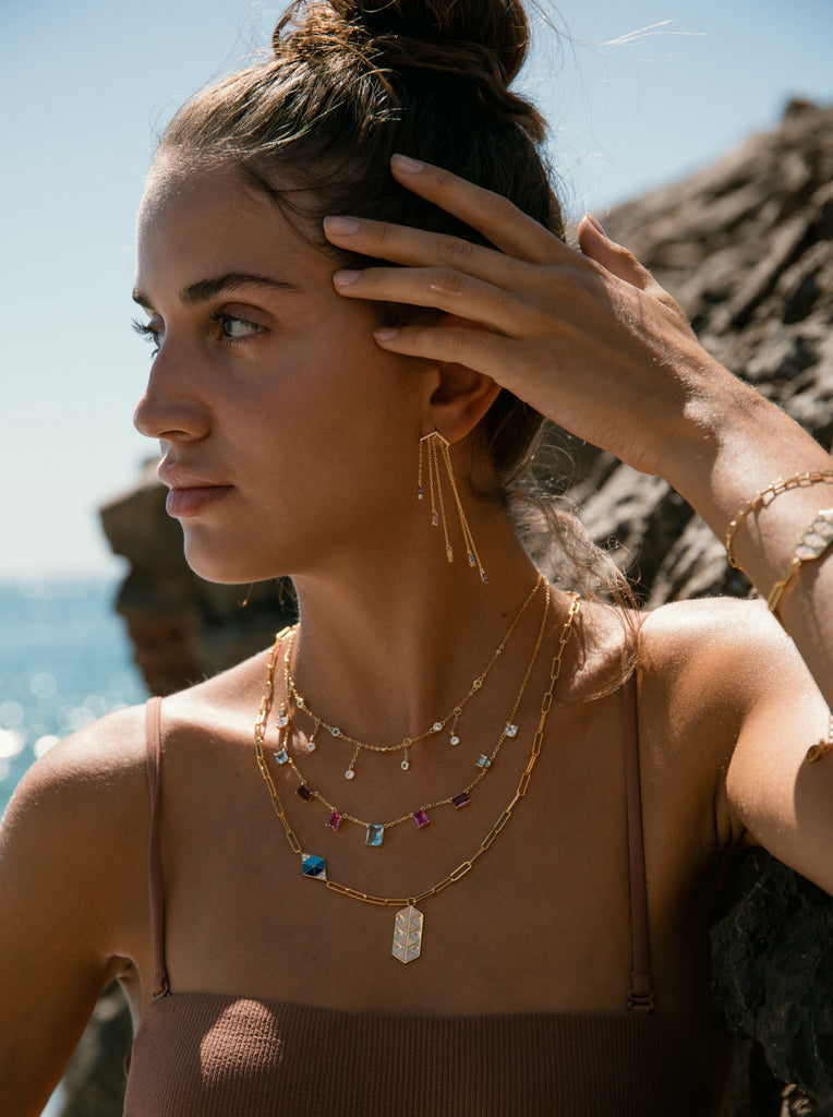 Collares con colgantes diseño piedras en tonos rosados-LINEARGENT