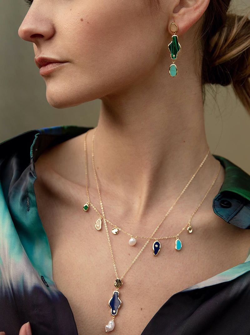 Collares con colgantes en plata diseño piedra natural-LINEARGENT