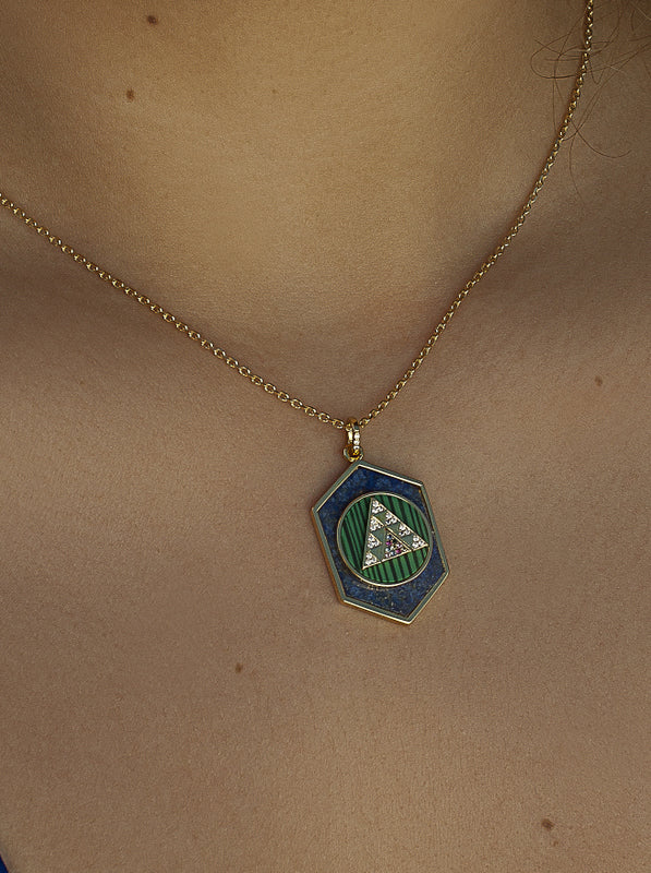 Collares con colgantes formados por lapislazuli malaquita y circonita-LINEARGENT